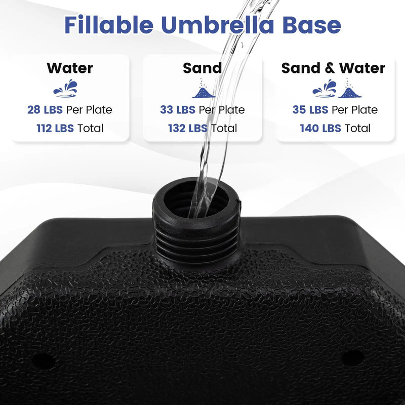 4-Piece Patio Market Umbrella Base 140 LBS Heavy-Duty with U-Locking Pins-Black by DirectDeals