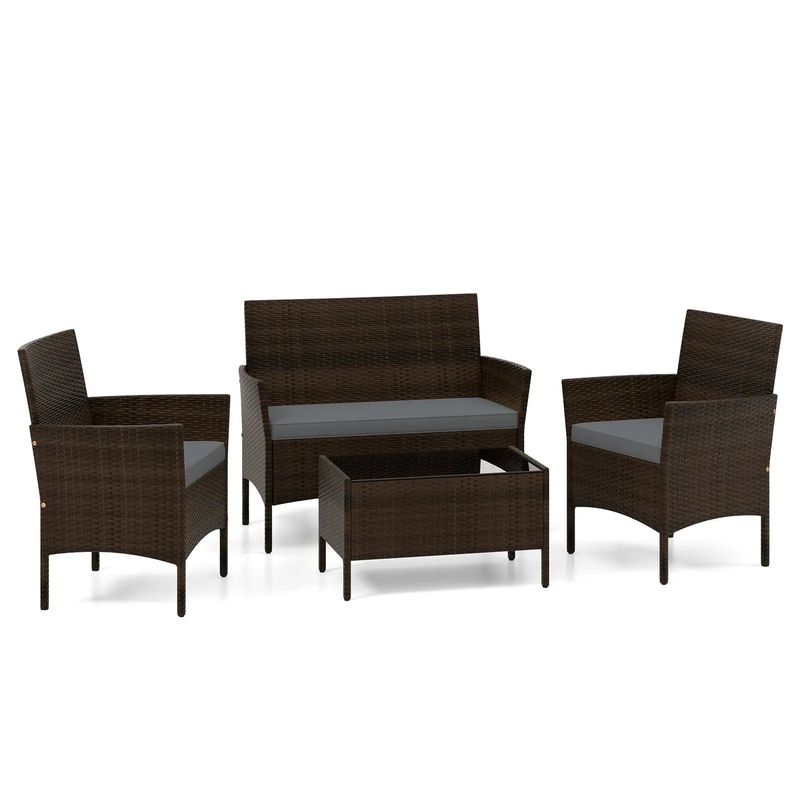 4 Piece Patio Rattan Conversation Set with Cozy Seat Cushions by DirectDeals
