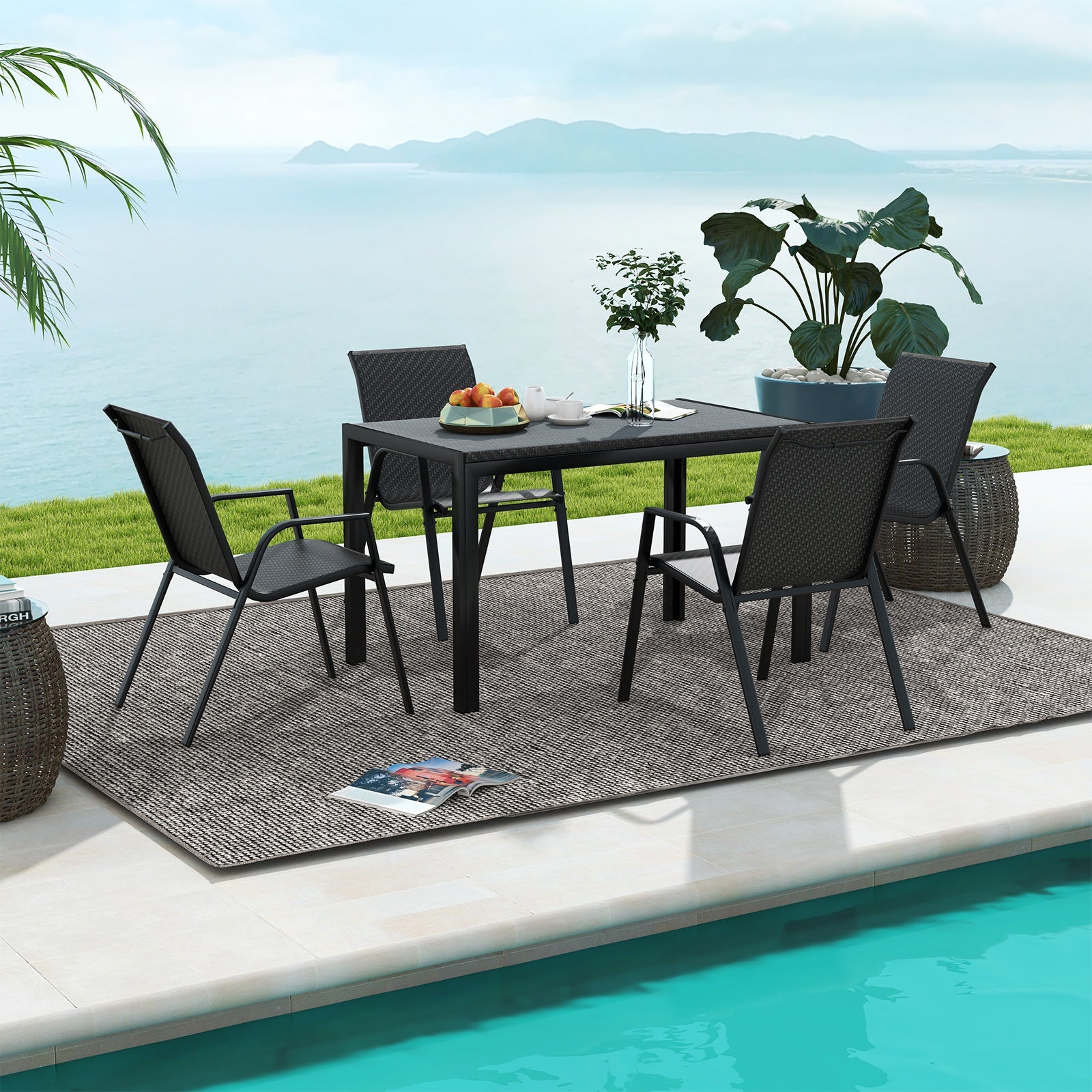 4 Piece Patio Rattan Dining Chairs with Wicker Woven Seat and Back for Backyard Front Porch-Brown by DirectDeals