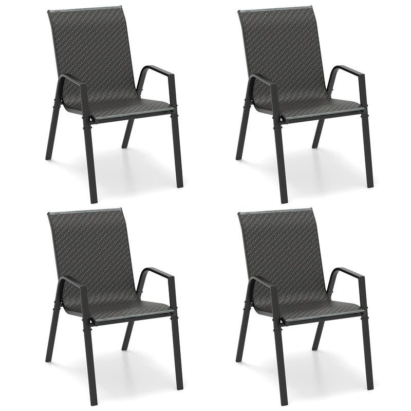 4 Piece Patio Rattan Dining Chairs with Wicker Woven Seat and Back for Backyard Front Porch-Brown by DirectDeals