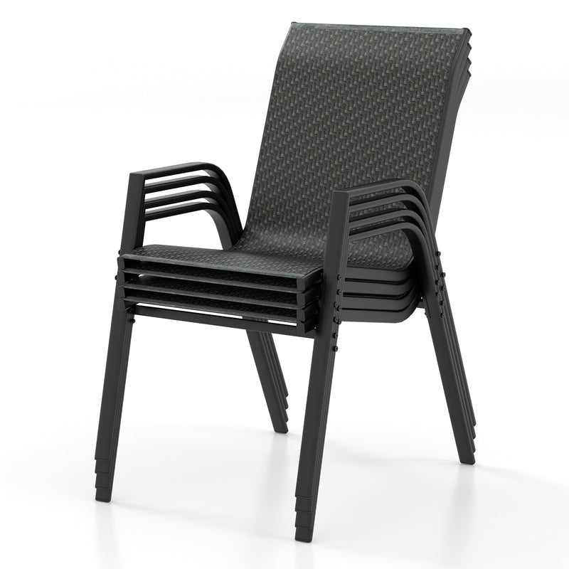 4 Piece Patio Rattan Dining Chairs with Wicker Woven Seat and Back for Backyard Front Porch-Brown by DirectDeals