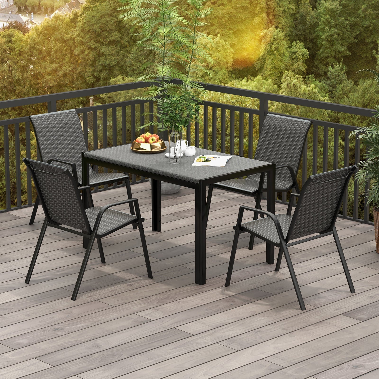 4 Piece Patio Rattan Dining Chairs with Wicker Woven Seat and Back for Backyard Front Porch-Brown by DirectDeals