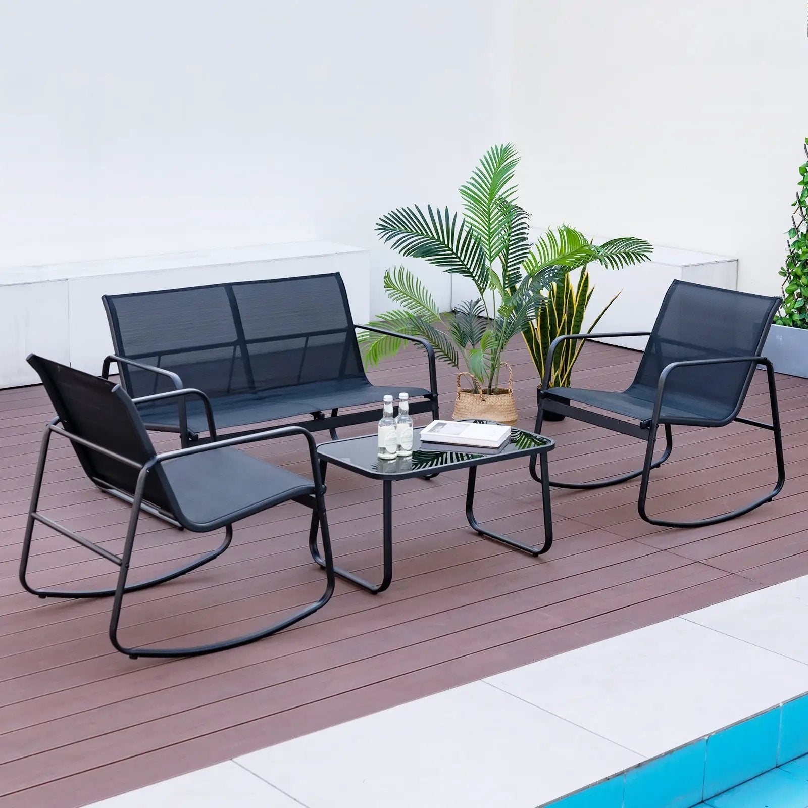 4 Piece Patio Rocking Set with Glass-Top Table by DirectDeals