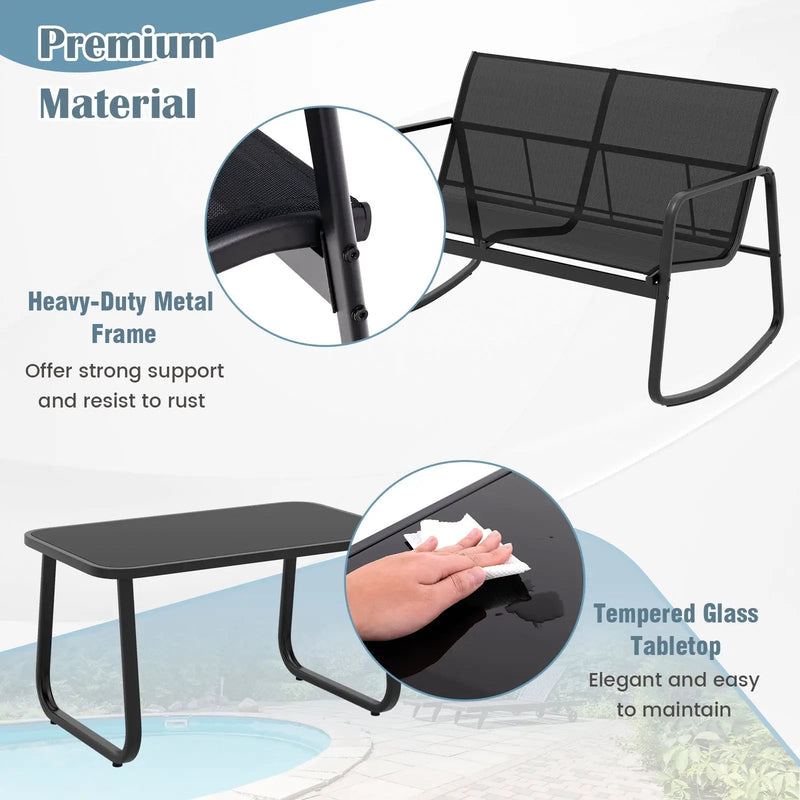 4 Piece Patio Rocking Set with Glass-Top Table by DirectDeals