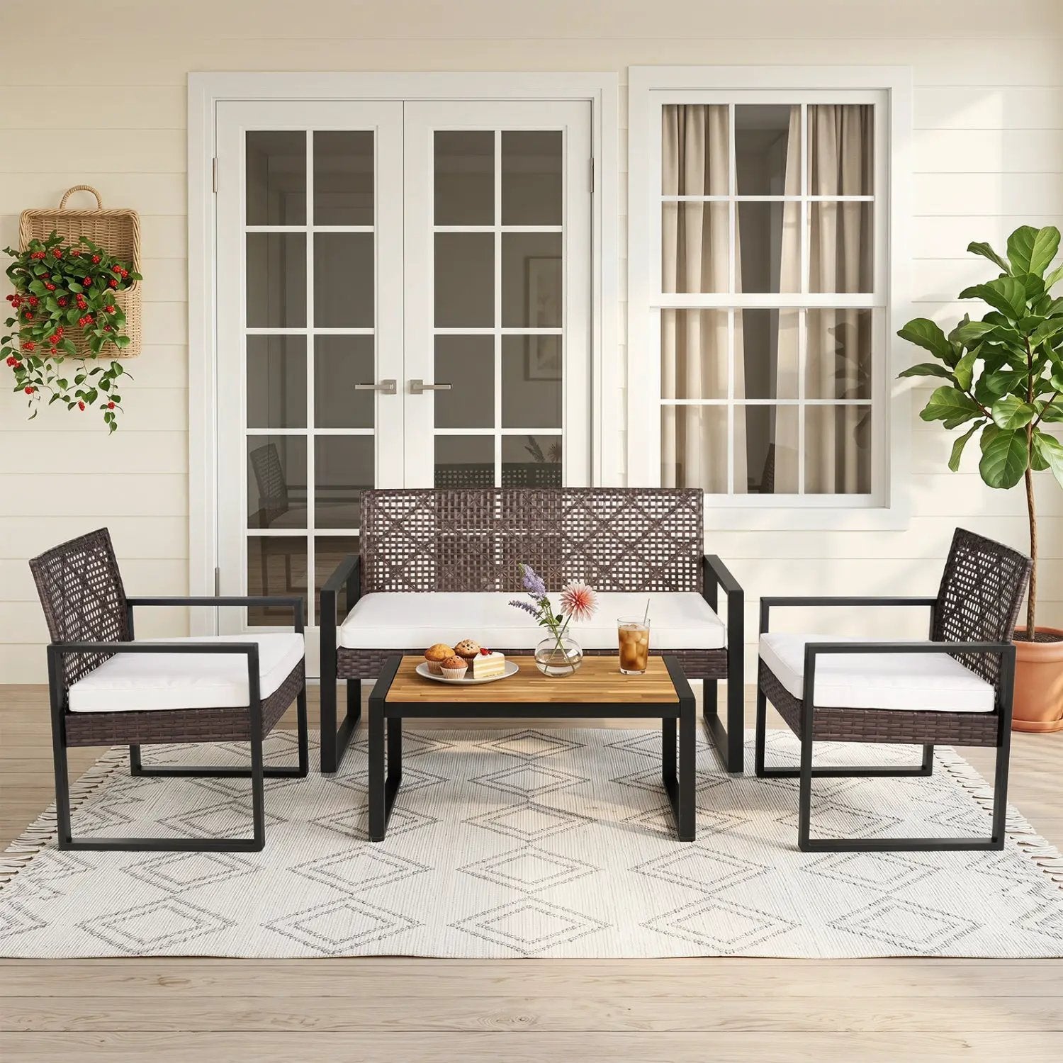 4-Piece Patio Conversation Set with Acacia Coffee Table by DirectDeals