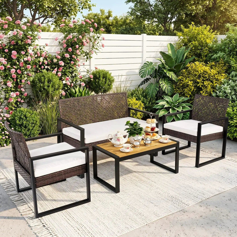 4-Piece Patio Conversation Set with Acacia Coffee Table by DirectDeals