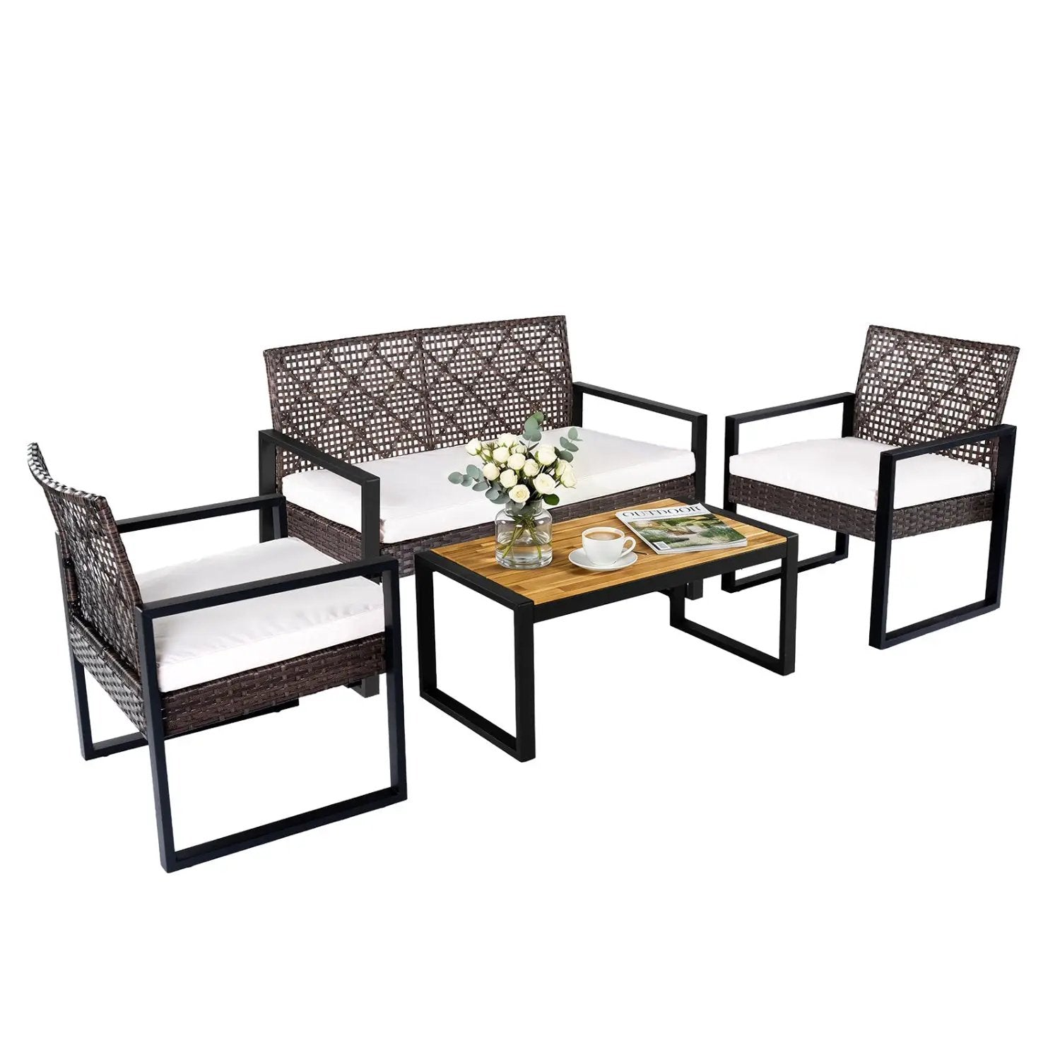 4-Piece Patio Conversation Set with Acacia Coffee Table by DirectDeals