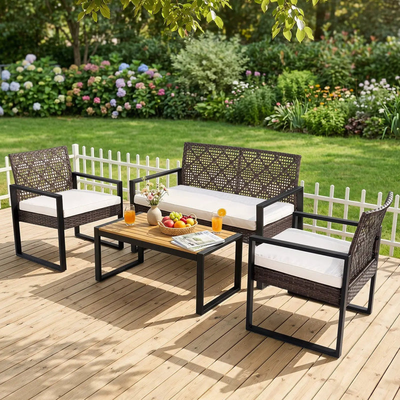 4-Piece Patio Conversation Set with Acacia Coffee Table by DirectDeals