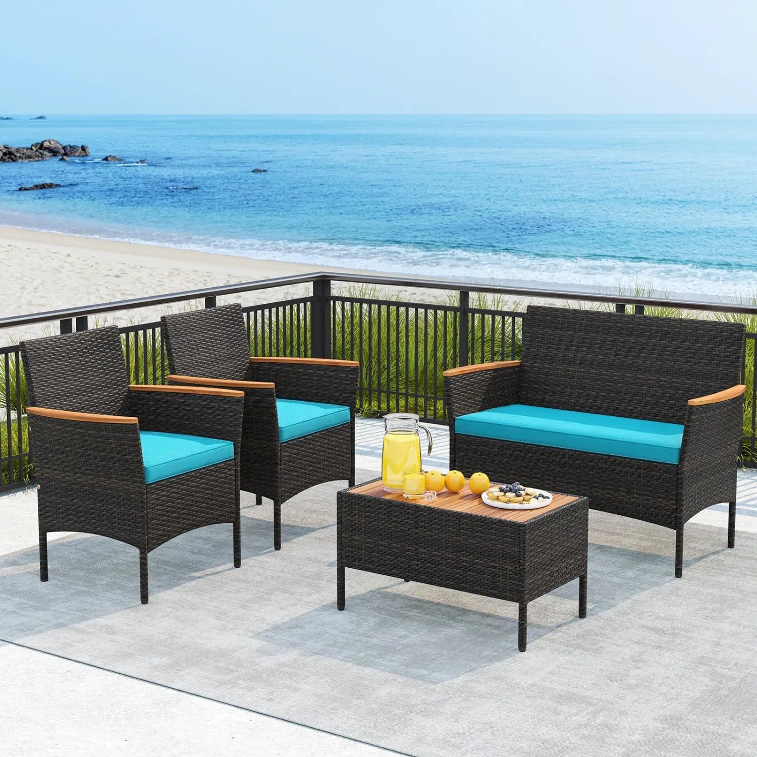 4-Piece Patio Conversation Set with Loveseat and Coffee Table by DirectDeals