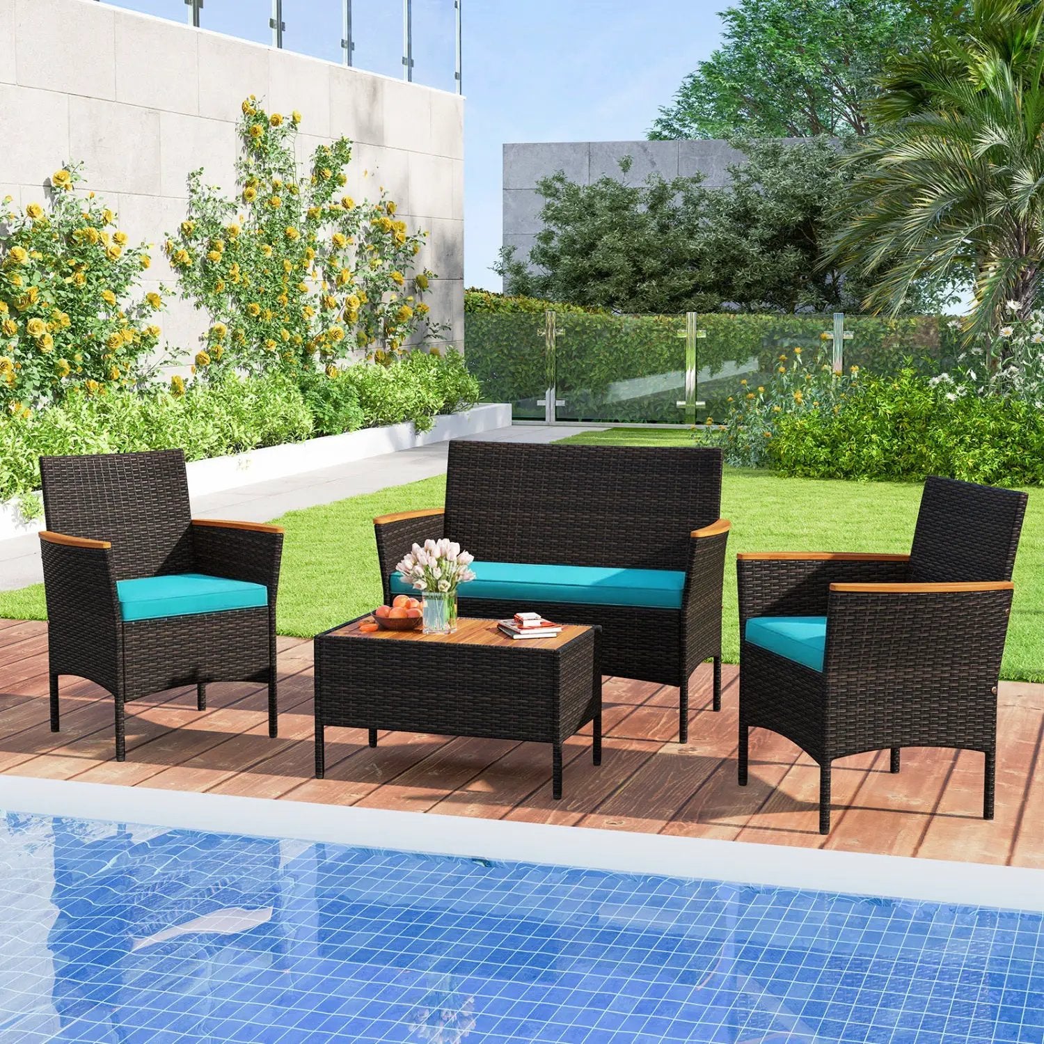 4-Piece Patio Conversation Set with Loveseat and Coffee Table by DirectDeals