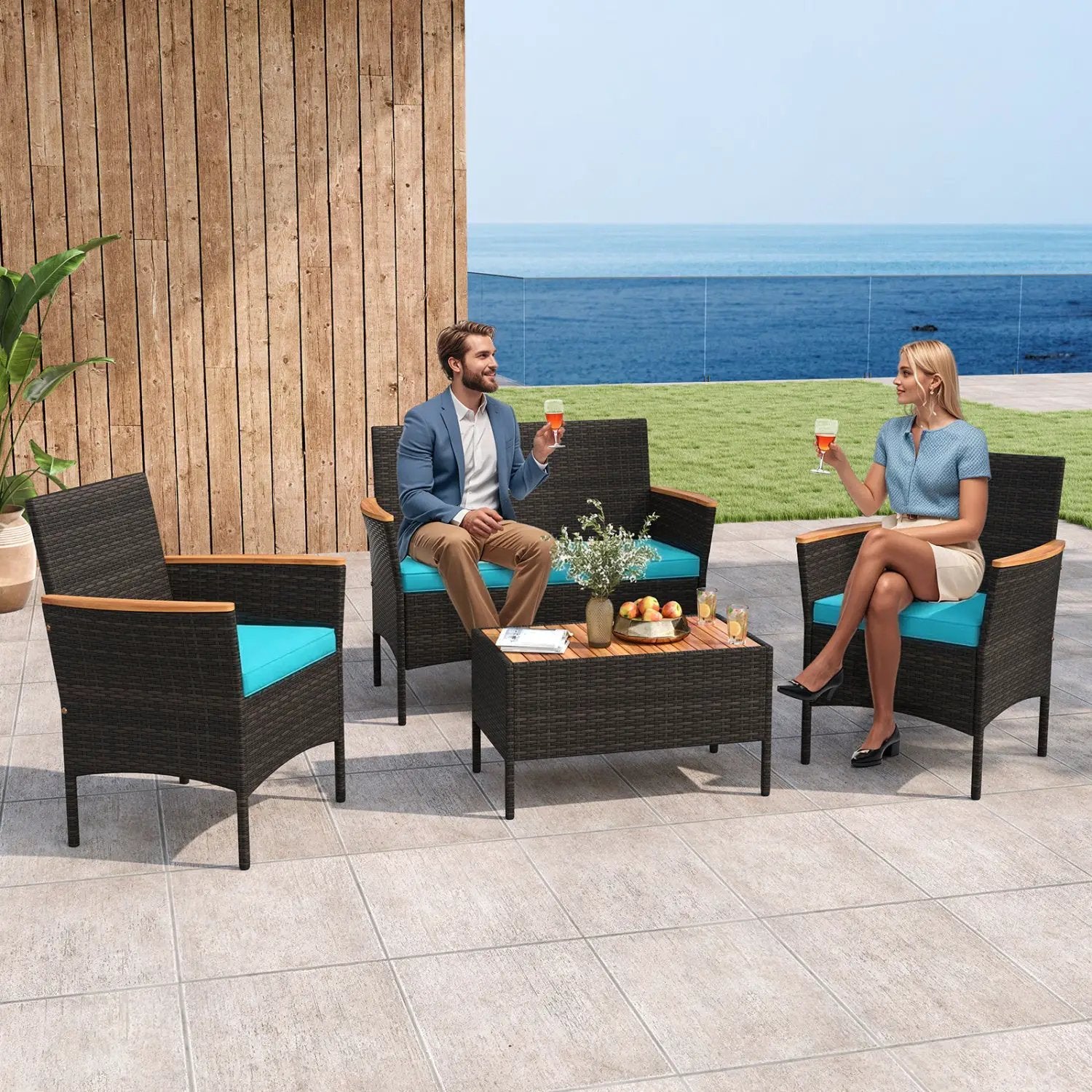 4-Piece Patio Conversation Set with Loveseat and Coffee Table by DirectDeals
