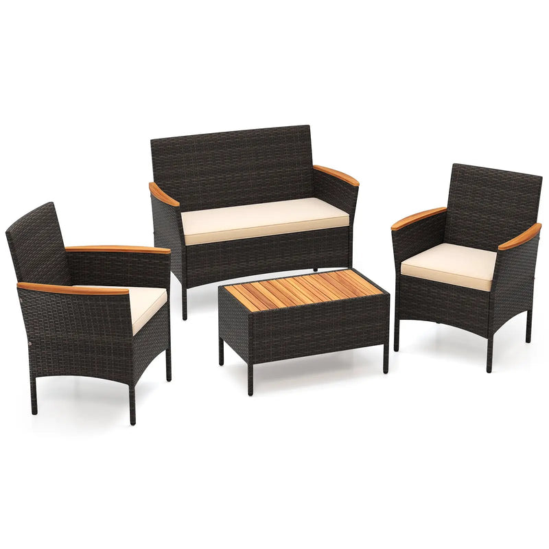 4 Piece Patio Wicker Sofa Set 2 Rattan Chairs and Loveseat with Table-Brown by DirectDeals