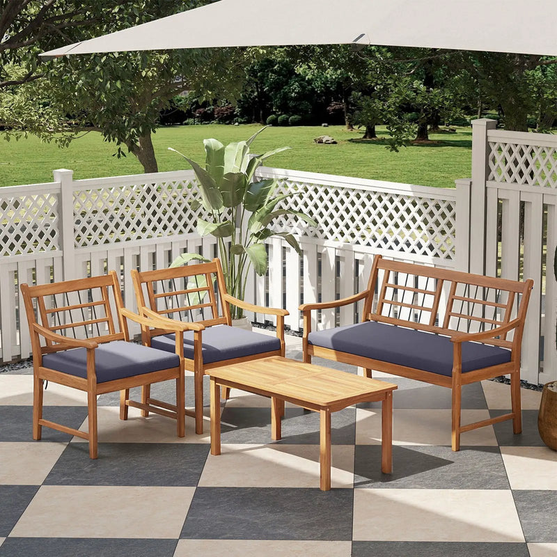 4 Piece Wood Patio Furniture with Armchairs Loveseat and Coffee Table by DirectDeals