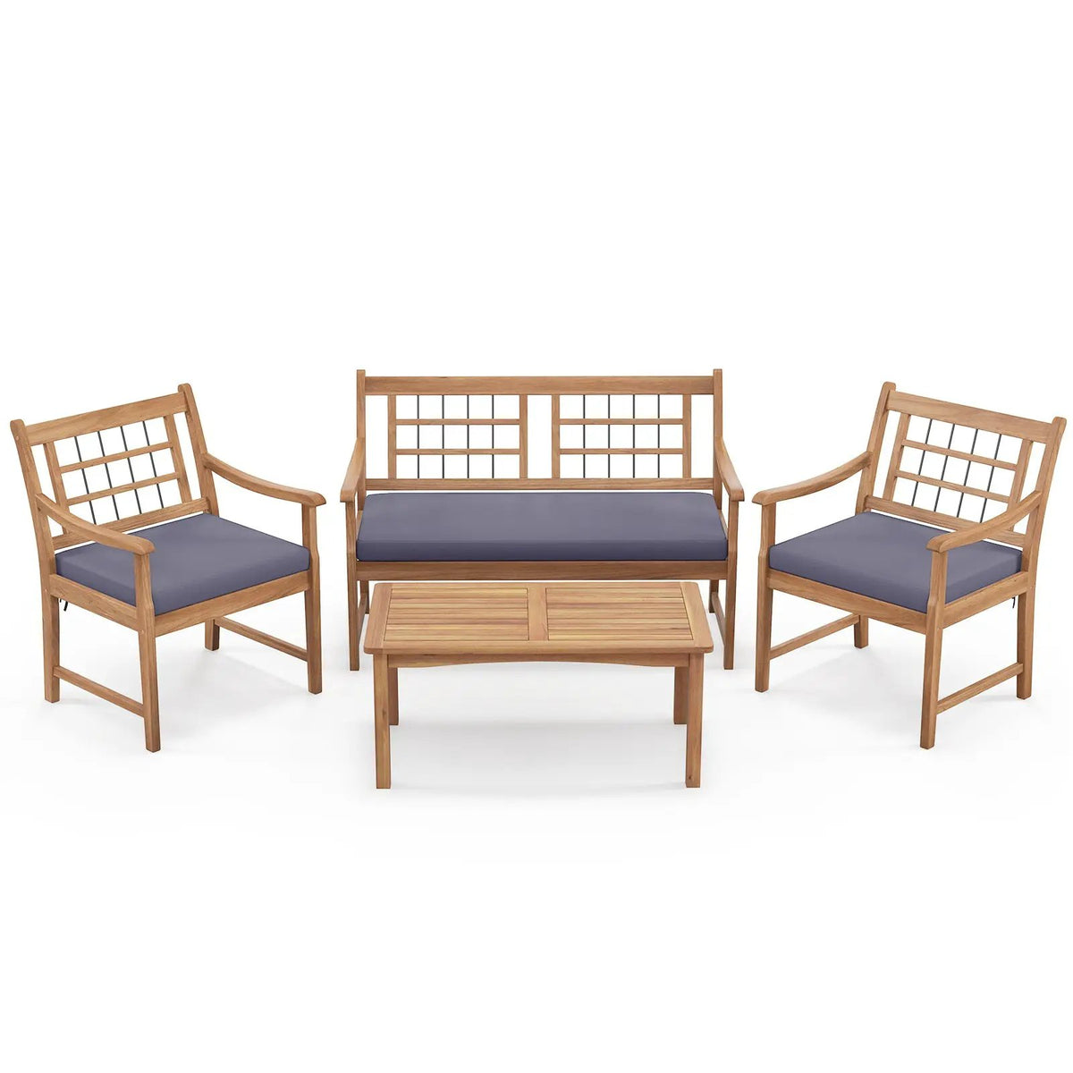 4 Piece Wood Patio Furniture with Armchairs Loveseat and Coffee Table, photo 3 of 9