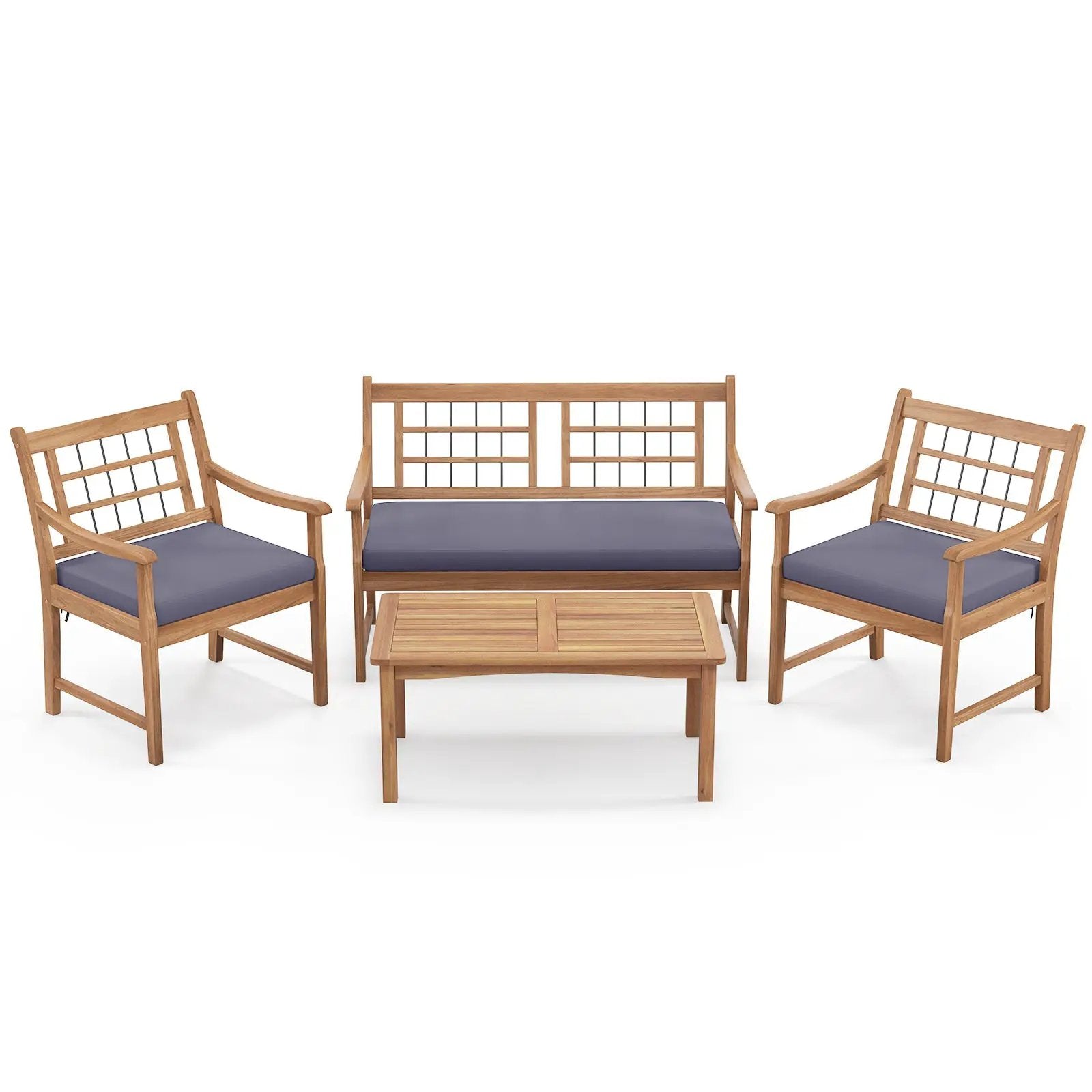 4 Piece Wood Patio Furniture with Armchairs Loveseat and Coffee Table by DirectDeals