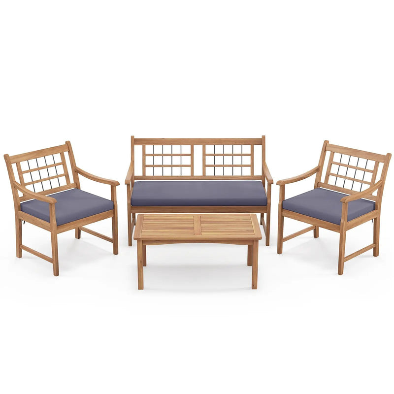 4 Piece Wood Patio Furniture with Armchairs Loveseat and Coffee Table by DirectDeals