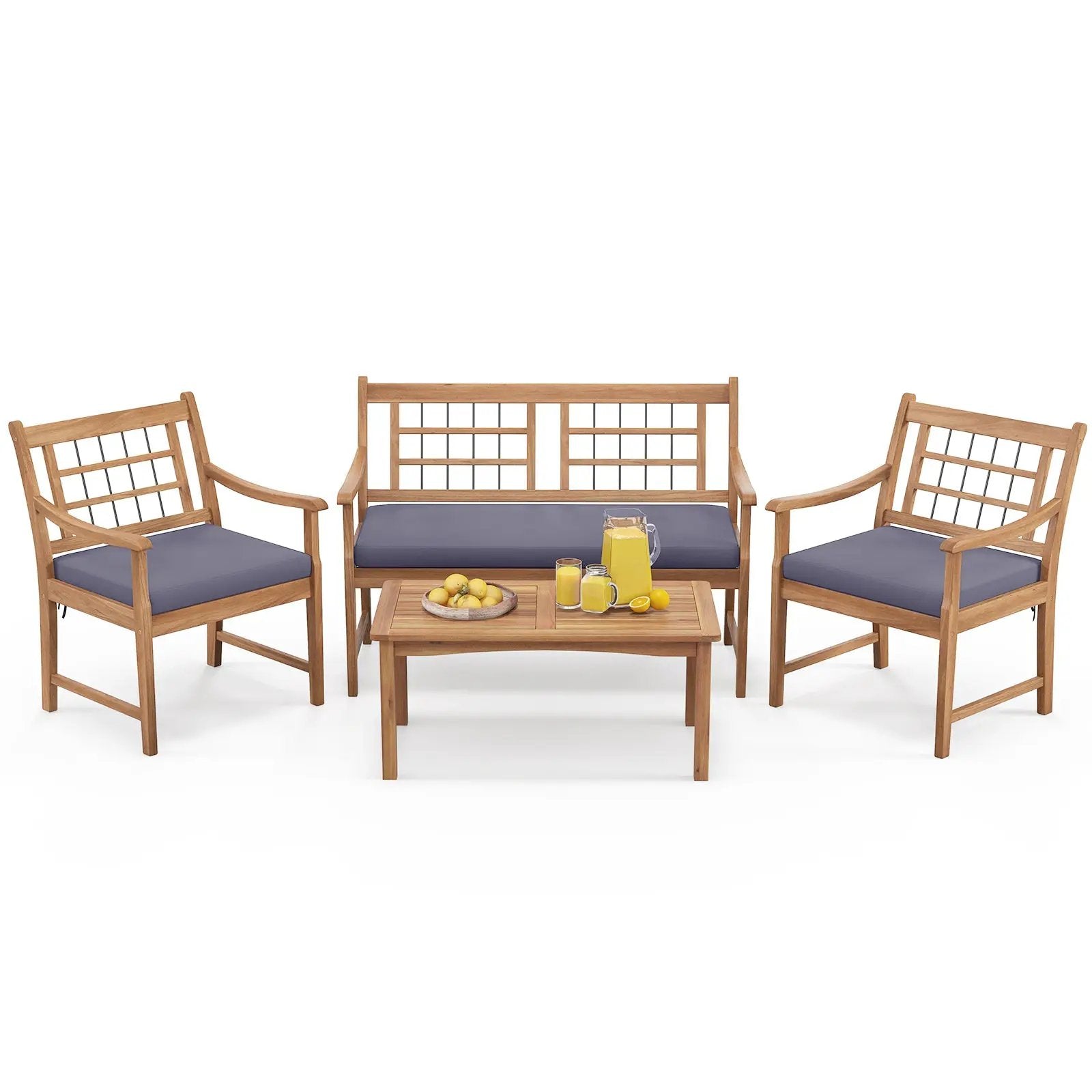 4 Piece Wood Patio Furniture with Armchairs Loveseat and Coffee Table by DirectDeals