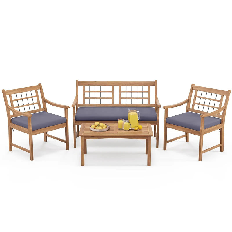 4 Piece Wood Patio Furniture with Armchairs Loveseat and Coffee Table by DirectDeals