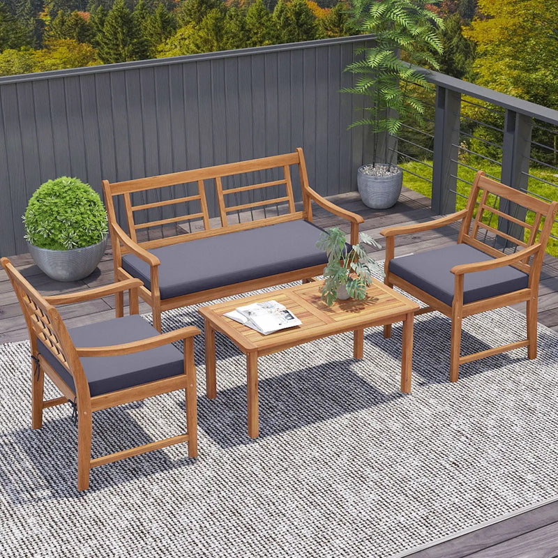 4 Piece Wood Patio Furniture with Armchairs Loveseat and Coffee Table by DirectDeals