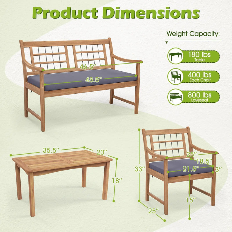 4 Piece Wood Patio Furniture with Armchairs Loveseat and Coffee Table by DirectDeals