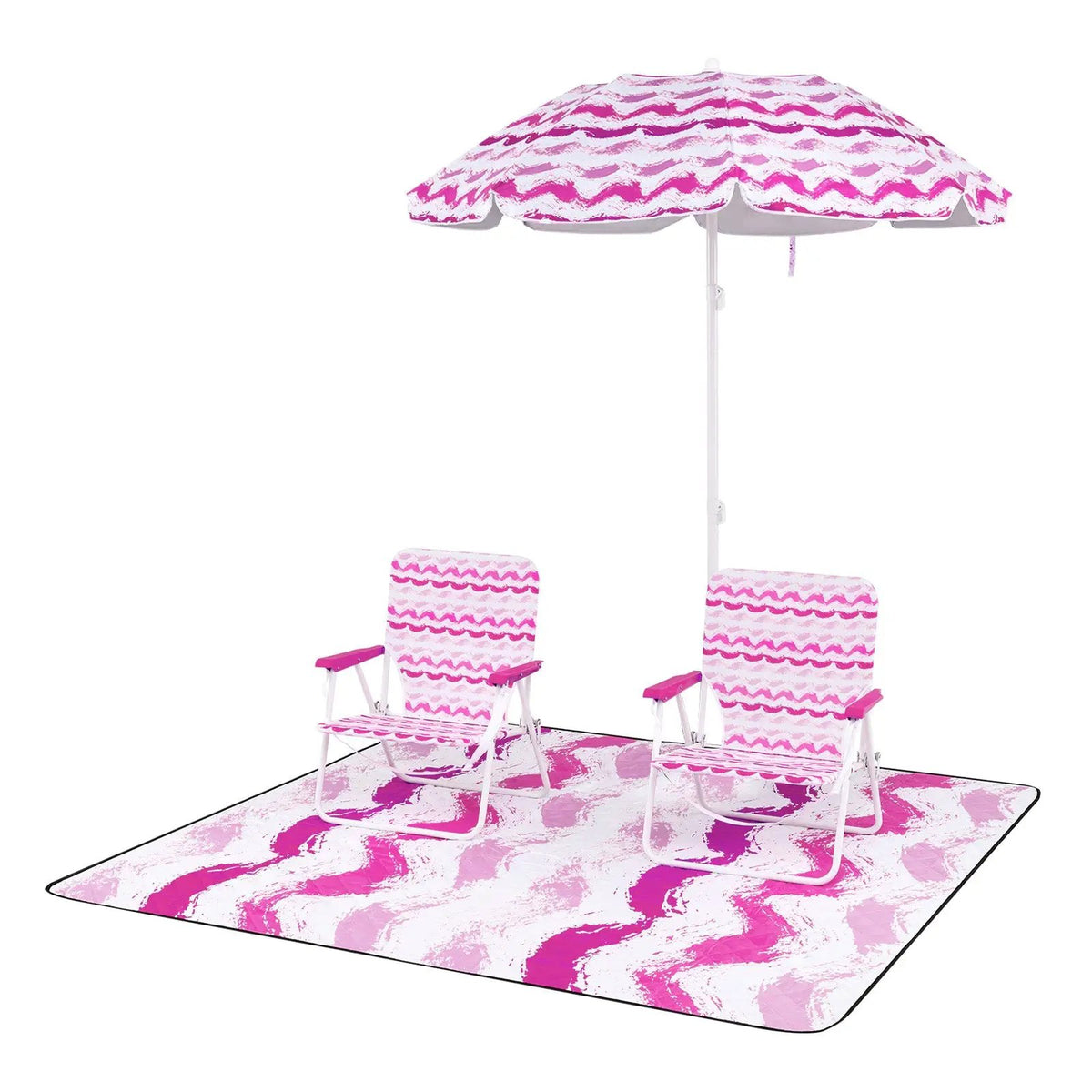 4 Pieces Beach Umbrella Set with 2 Foldable Chairs and Picnic Blanket, photo 6 of 16