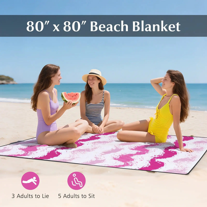 4 Pieces Beach Umbrella Set with 2 Foldable Chairs and Picnic Blanket by DirectDeals