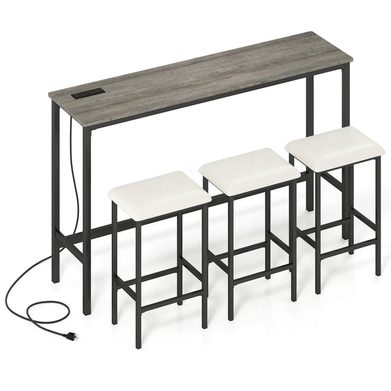 4 Pieces Counter Height Bar Table with Power Outlet with 3 Padded Stools by DirectDeals