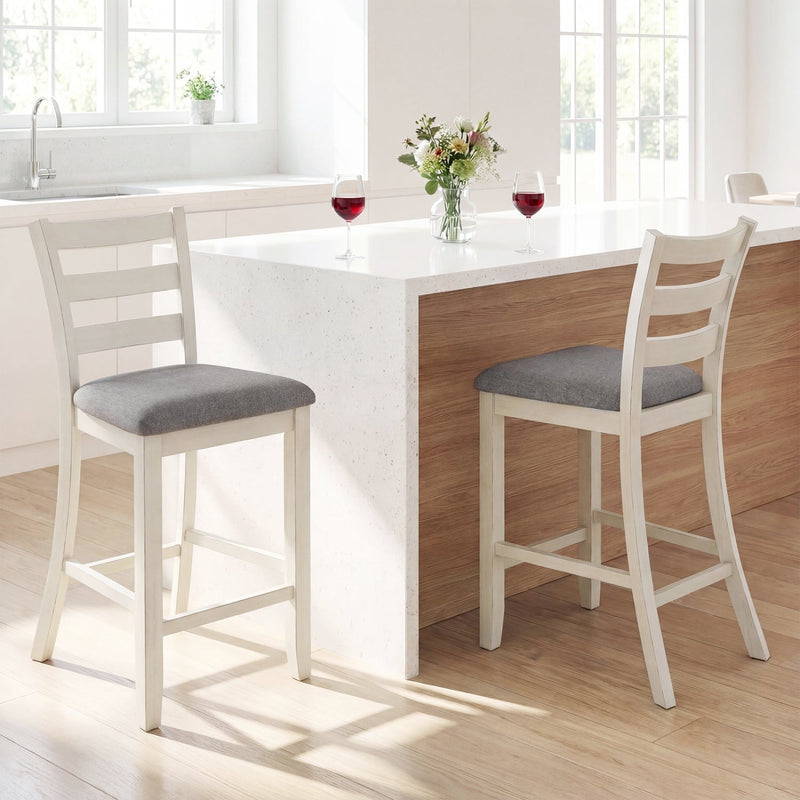 4 Pieces Counter Height Chairs with Fabric Seat and Rubber Wood Legs by DirectDeals