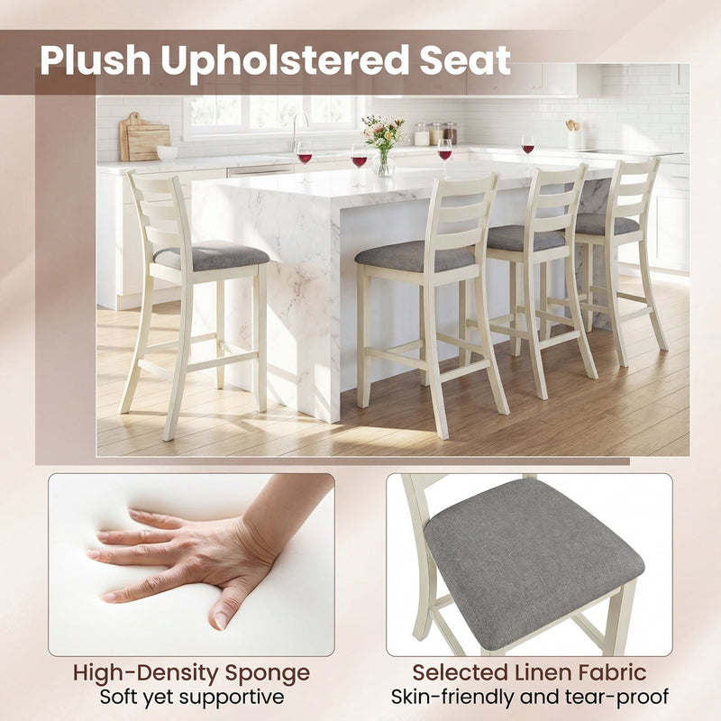 4 Pieces Counter Height Chairs with Fabric Seat and Rubber Wood Legs by DirectDeals