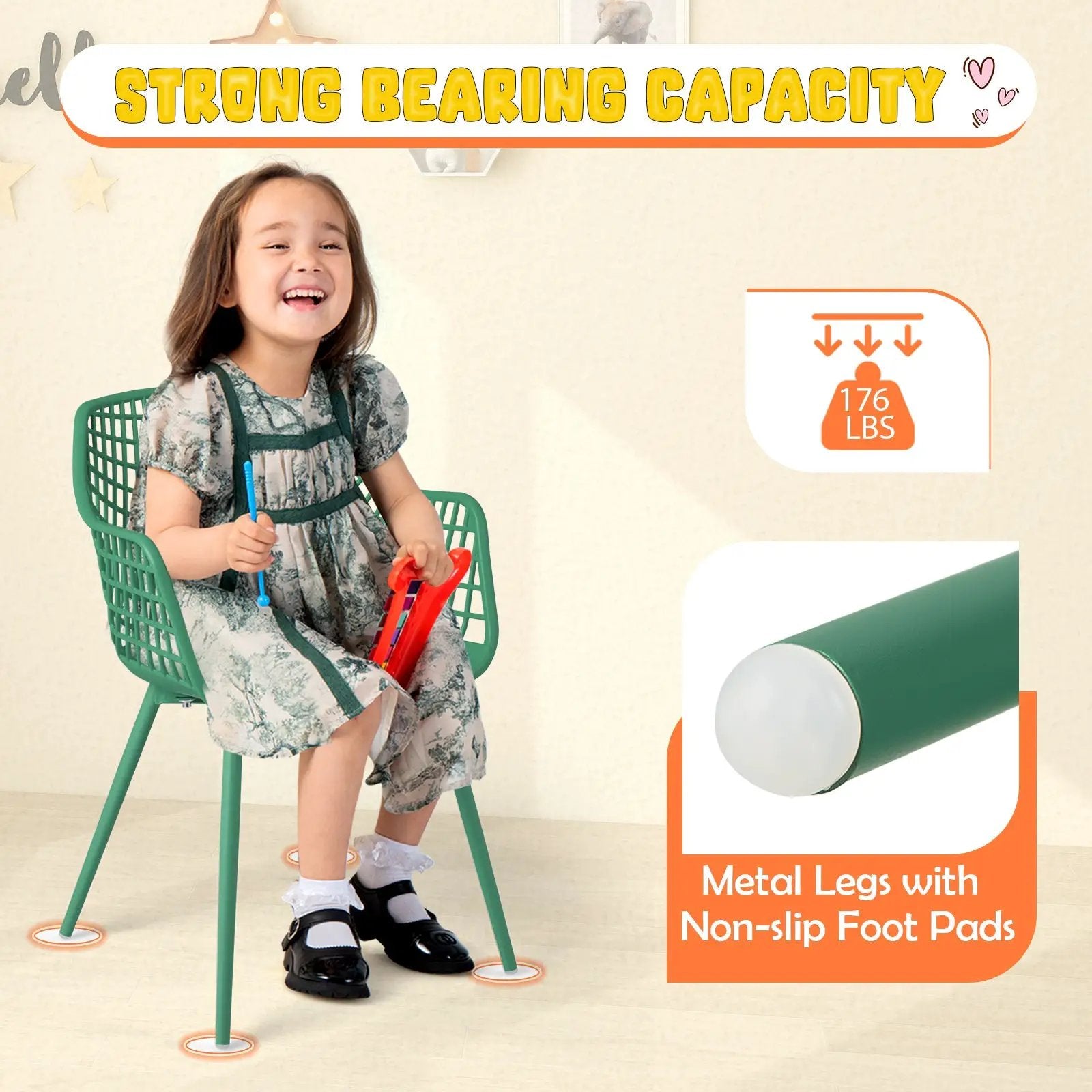4 Pieces Kids Chairs with Curved Backrest and Ergonomic Armrests by DirectDeals