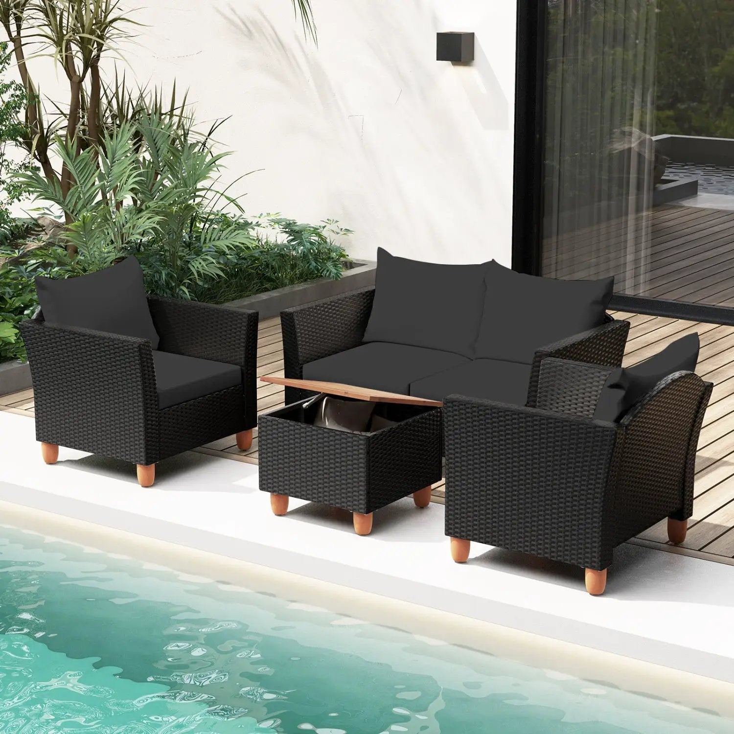 4-Piece Patio Conversation Set with Storage Coffee Table by DirectDeals