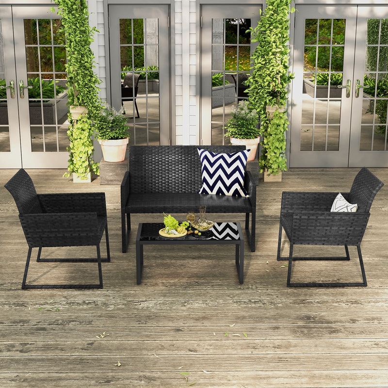 4 Pieces Outdoor Wicker Patio Furniture Set with Quick Dry Foam All Weather for Backyard by DirectDeals