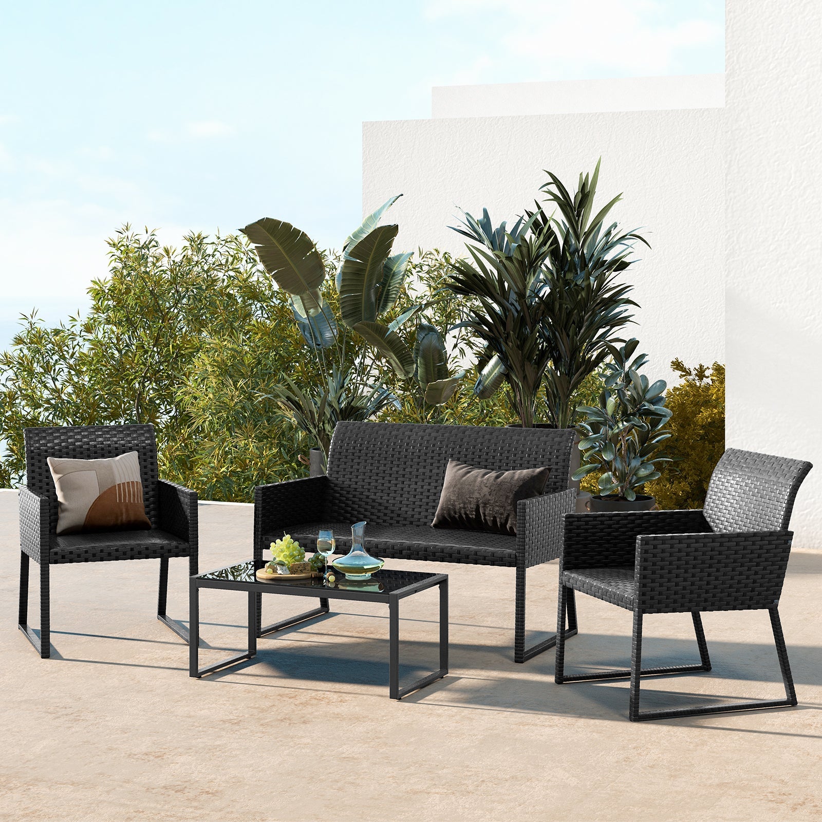 4 Pieces Outdoor Wicker Patio Furniture Set with Quick Dry Foam All Weather for Backyard by DirectDeals