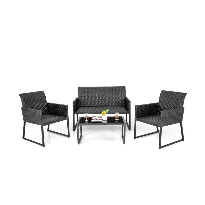 4 Pieces Outdoor Wicker Patio Furniture Set with Quick Dry Foam All Weather for Backyard by DirectDeals