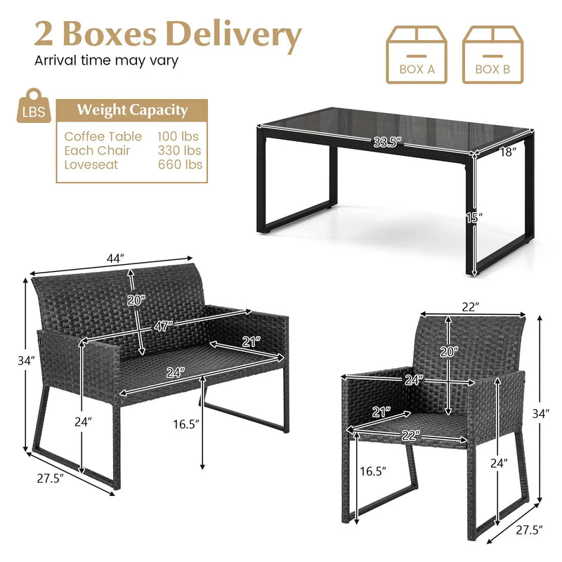4 Pieces Outdoor Wicker Patio Furniture Set with Quick Dry Foam All Weather for Backyard by DirectDeals