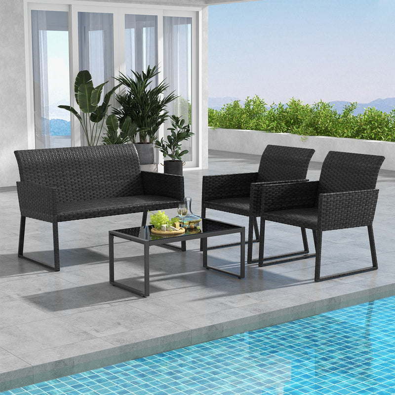 4 Pieces Outdoor Wicker Patio Furniture Set with Quick Dry Foam All Weather for Backyard by DirectDeals