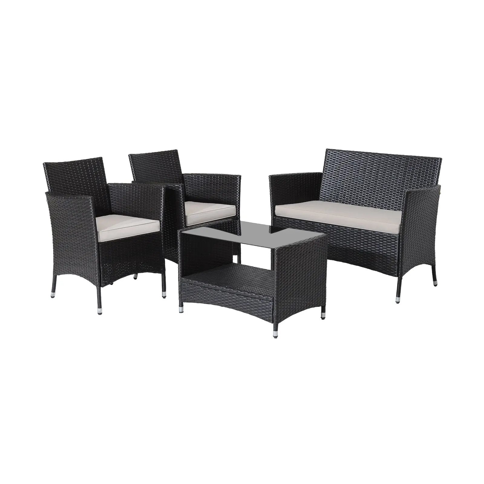 4 Pieces Patio Conversation Set with Soft Cushions and Tempered Glass Tabletop by DirectDeals