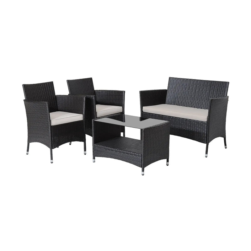 4 Pieces Patio Conversation Set with Soft Cushions and Tempered Glass Tabletop by DirectDeals