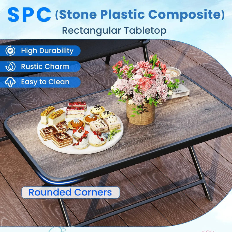 4 Pieces Patio Folding Furniture Set with SPC Coffee Table and Patio Chairs-Black by DirectDeals