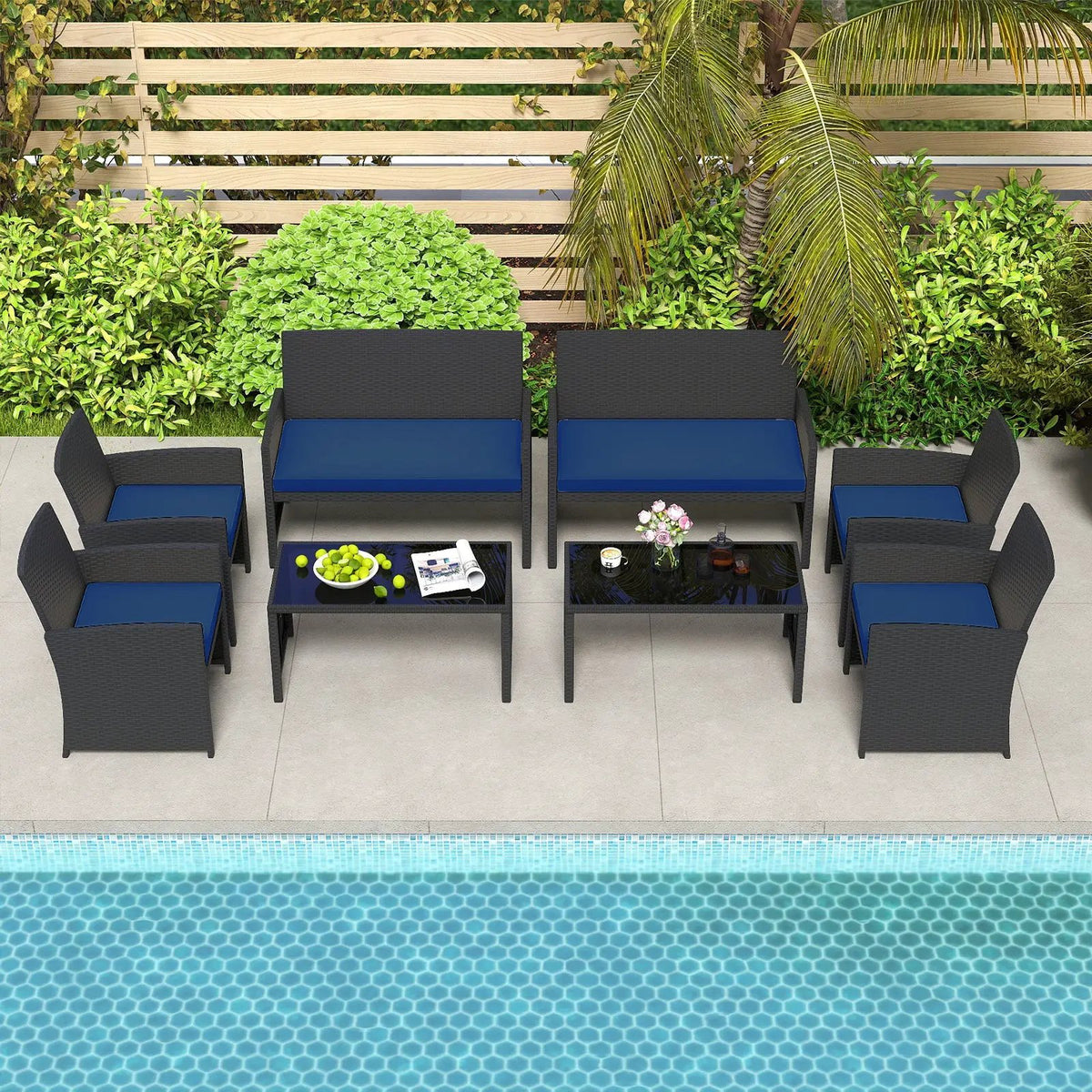 4 Pieces Patio Furniture Set with Tempered Glass Tabletop and Removable Cushion, photo 33 of 40