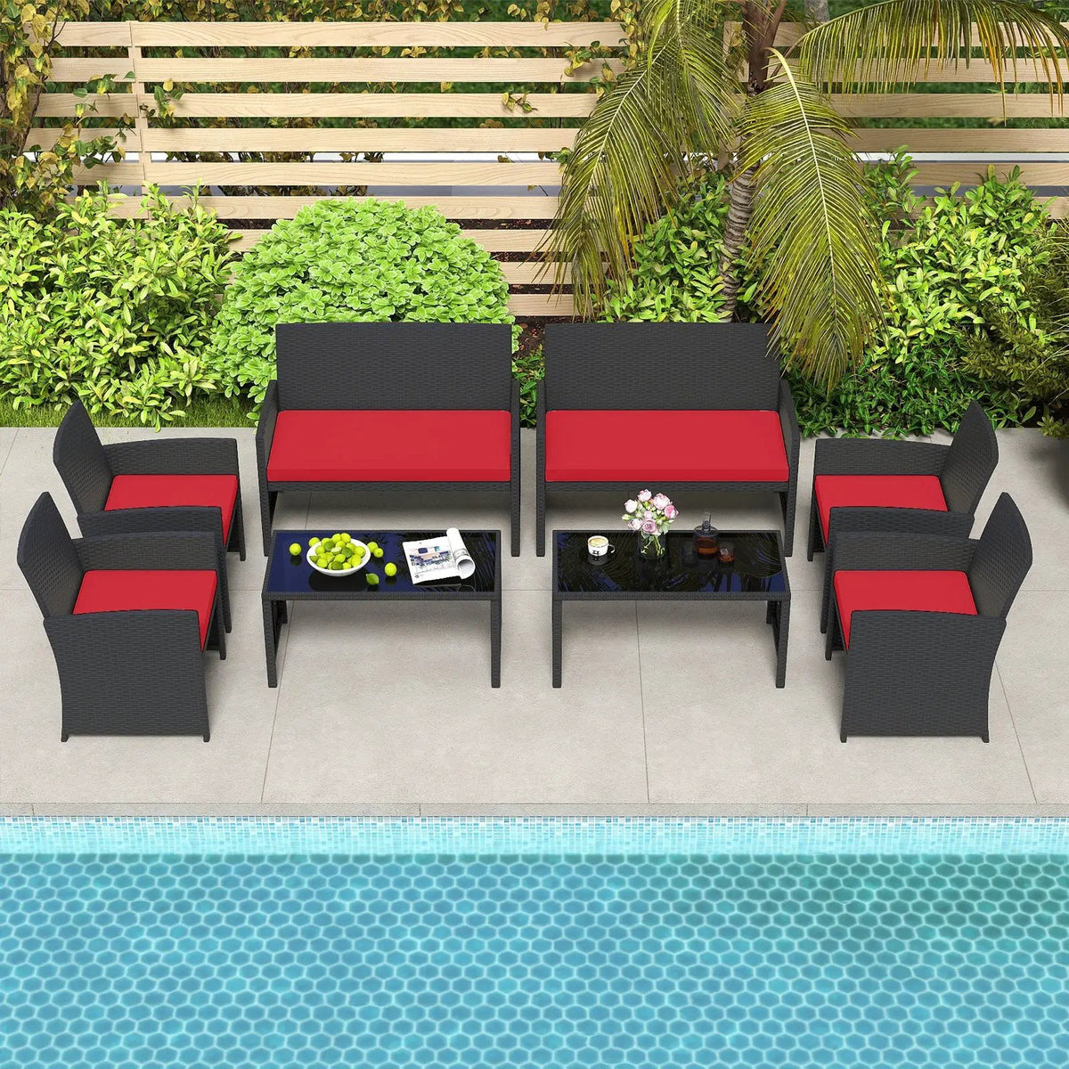 4 Pieces Patio Furniture Set with Tempered Glass Tabletop and Removable Cushion, photo 34 of 40
