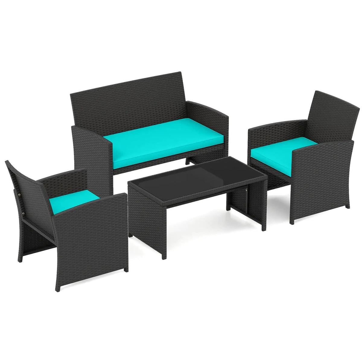 4 Pieces Patio Furniture Set with Tempered Glass Tabletop and Removable Cushion, photo 15 of 40
