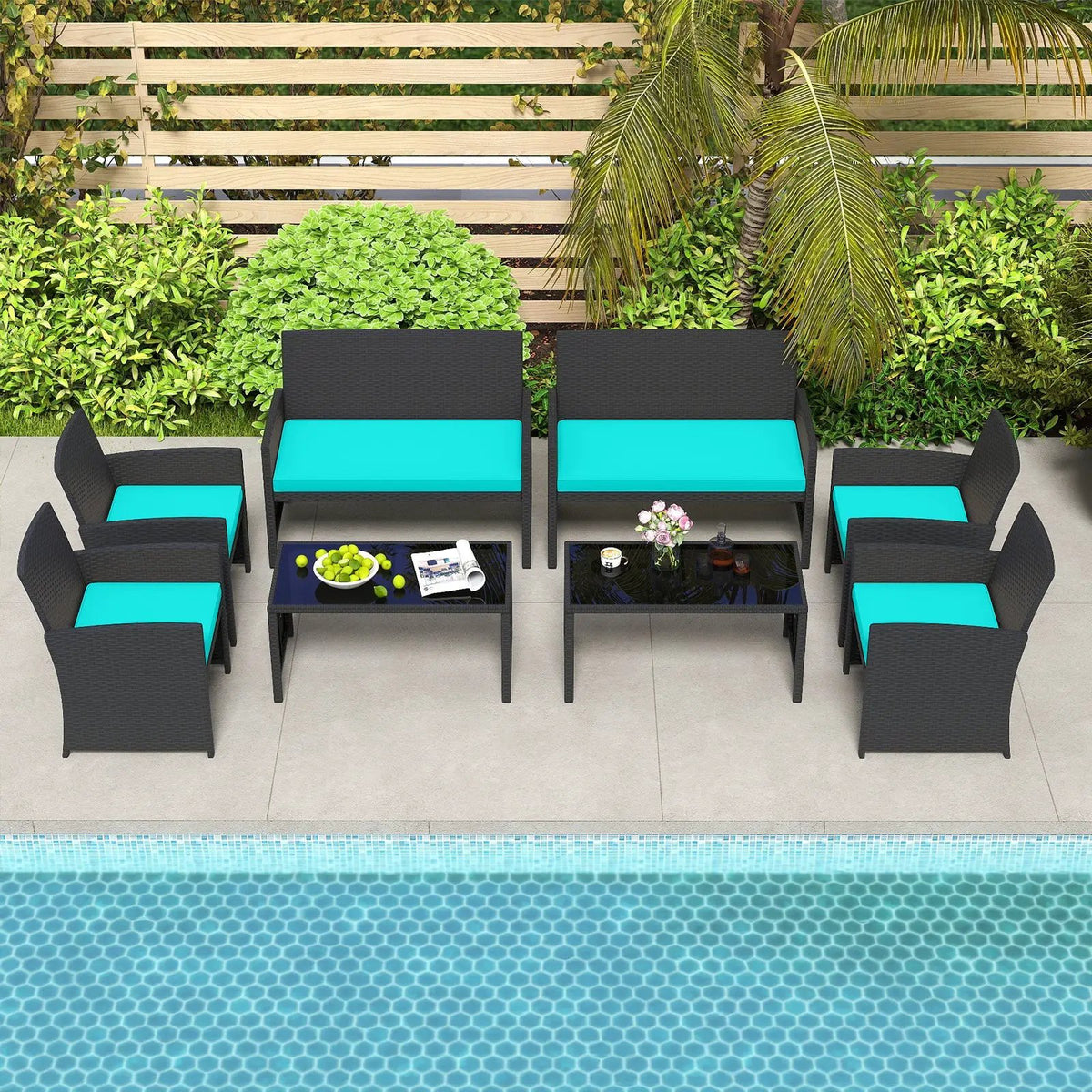 4 Pieces Patio Furniture Set with Tempered Glass Tabletop and Removable Cushion, photo 26 of 40