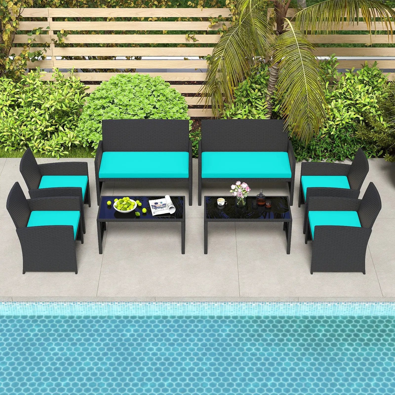 4 Pieces Patio Furniture Set with Tempered Glass Tabletop and Removable Cushion by DirectDeals