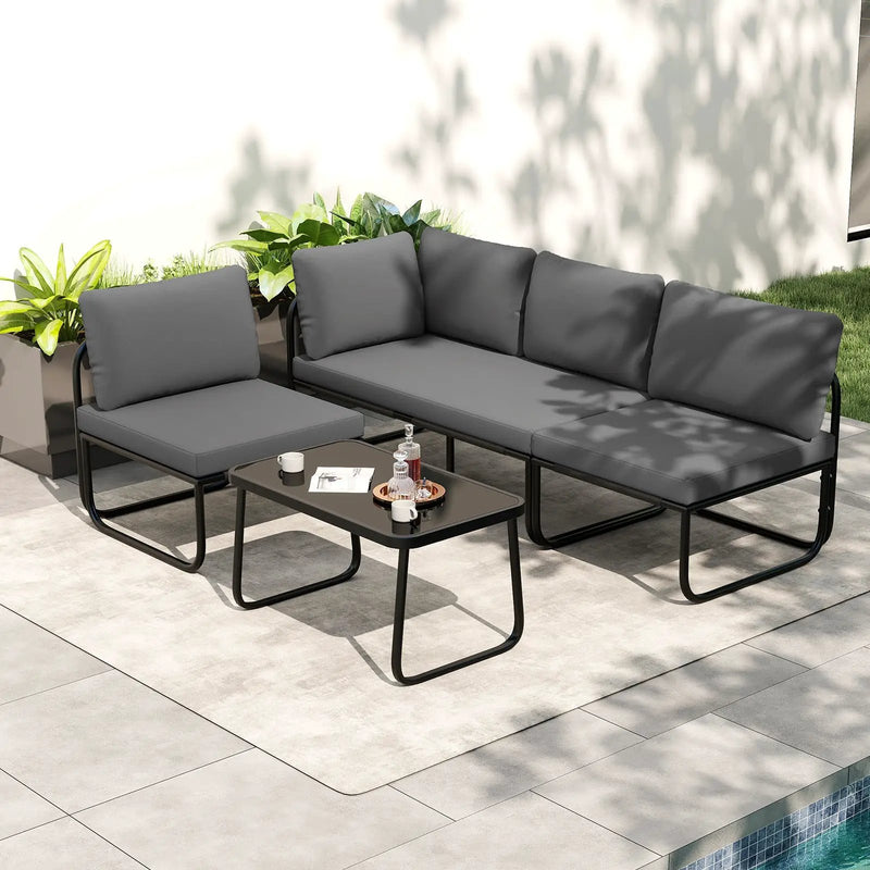 4 Pieces Patio Furniture Set with Cushions and Coffee Table-Gray by DirectDeals