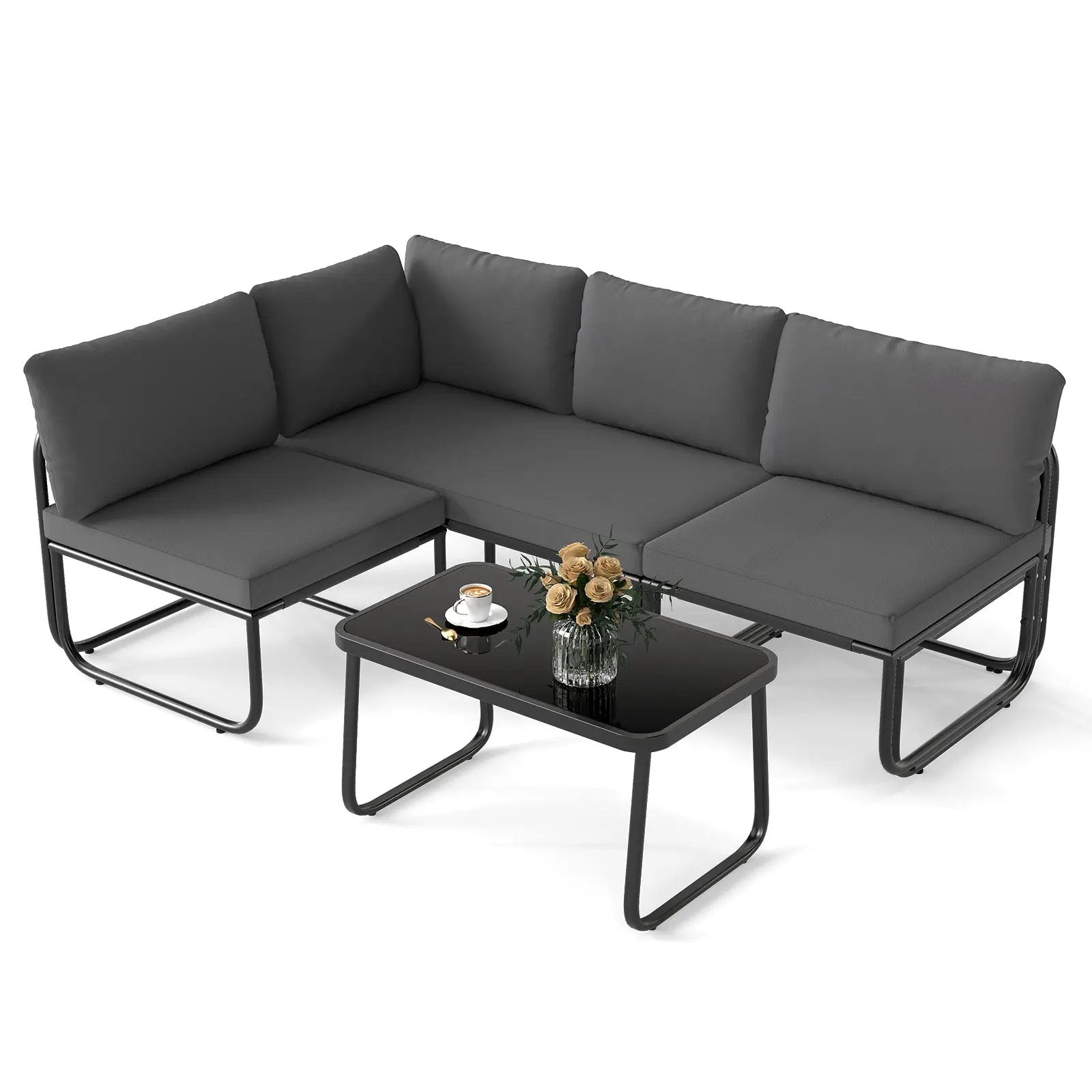 4 Pieces Patio Furniture Set with Cushions and Coffee Table-Gray by DirectDeals