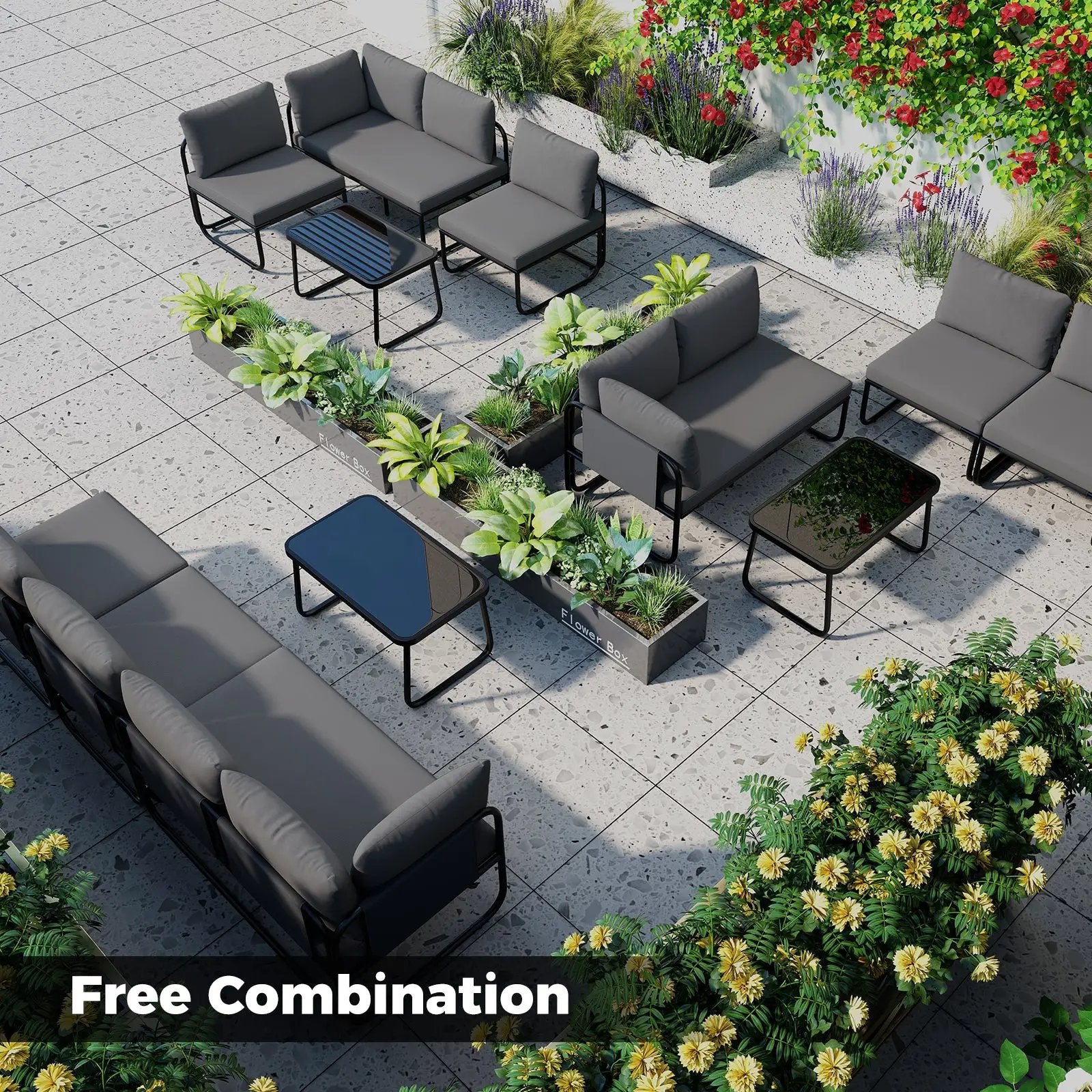 4 Pieces Patio Furniture Set with Cushions and Coffee Table-Gray by DirectDeals