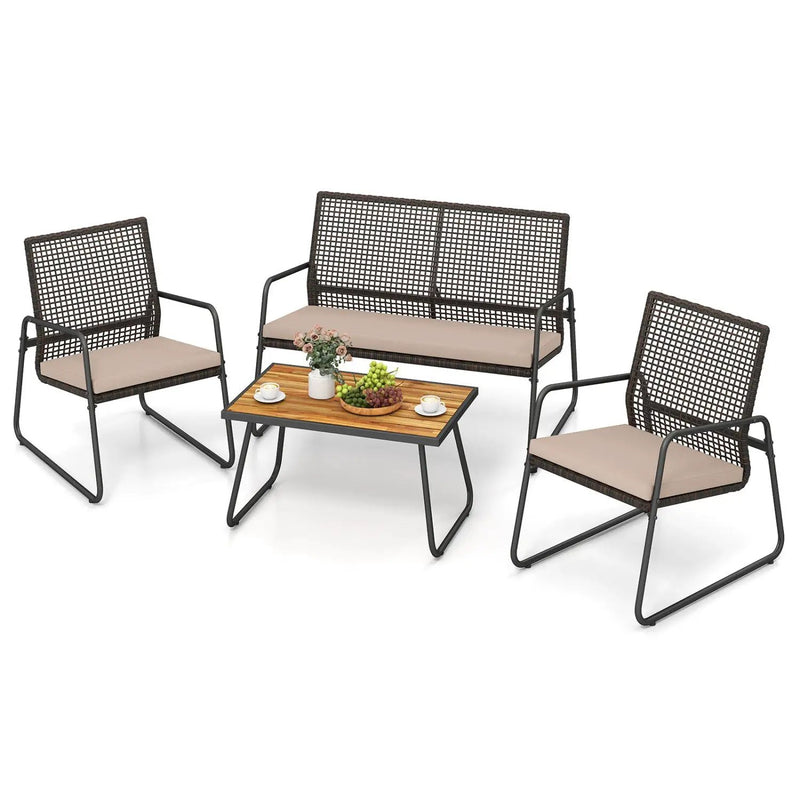 4-Piece Patio Furniture Set with Acacia Wood Coffee Table by DirectDeals