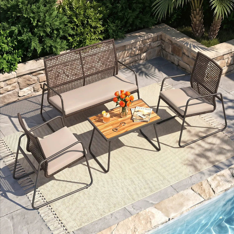 4-Piece Patio Furniture Set with Acacia Wood Coffee Table by DirectDeals