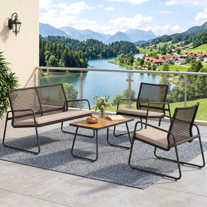 4-Piece Patio Furniture Set with Acacia Wood Coffee Table by DirectDeals